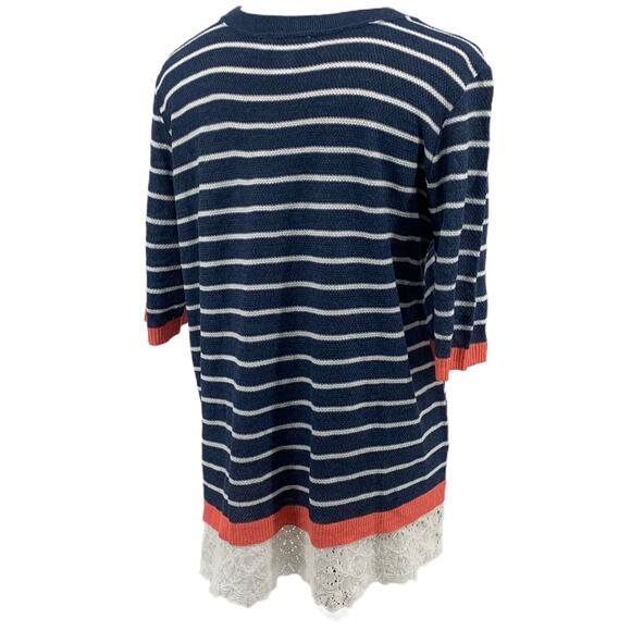 Christopher & Banks Thin Knit 3/4 Sleeve Blue White Stripe Sweater Size Large - Picture 4 of 7
